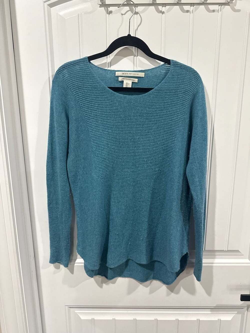 Max Studio 100% 2-Ply Cashmere Teal Blue  Tunic Sweater